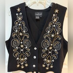 Carole Little Black Sleeveless Embellished Beaded Vest
